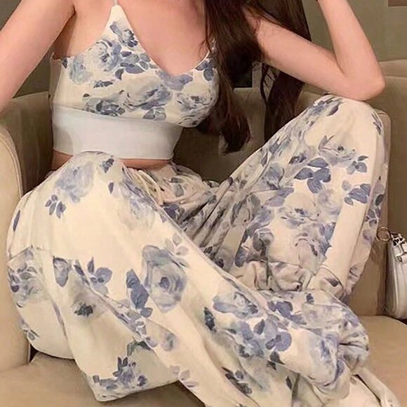 Multicolor Boho Women's Printed Short Camisole Top & Strapless Wide-Leg Pants - Picture 2 of 5